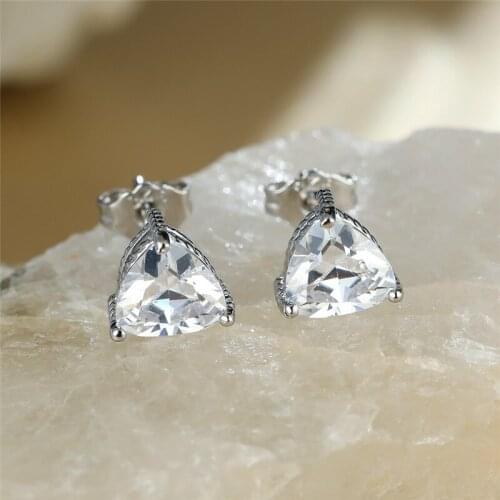 Luxury Female Crystal Triangle Small Earrings Charm Silver Color Wedding Earrings Cute Bride Zircon Stud Earrings For Women