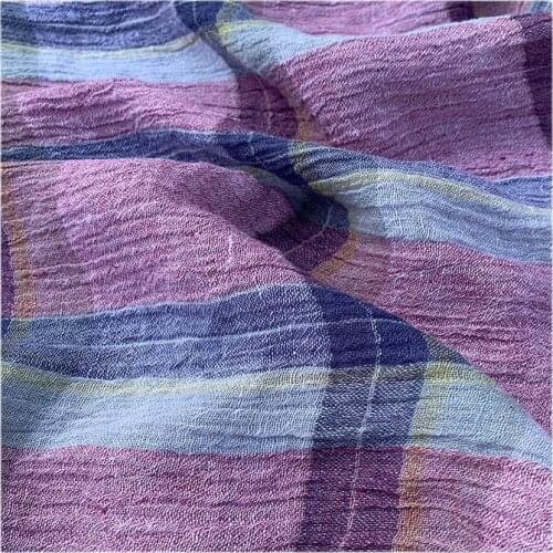 Width 59" Simple Comfortable Soft Plaid Cotton Linen Fabric By The Half Yard For Dress Pants Shirt Material