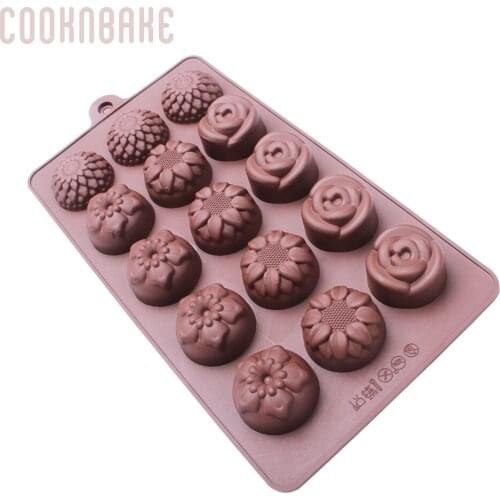 COOKNBAKE DIY Silicone Ice Cube Mold 15 Lattices Four Kinds Of Flower Chocolate Mold SICM-115-22