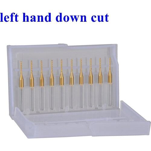 10pc 3.175X1.0X7.0mm Titanium Left Spiral PCB milling cutter down cut Corn end mill Engraving Bit CNC PCB drill bit Set