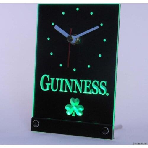 Tnc0103 Guinness Beer Shamrock Bar Table Desk 3D LED Clock