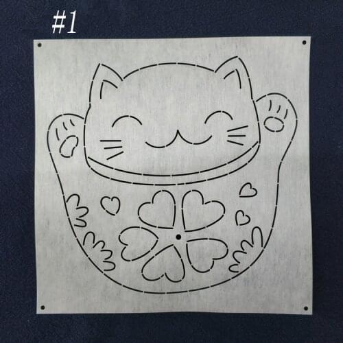 Sashiko Stencil, Sashiko embroidery pattern, Quilt stitch mold, Lucky cat pattern