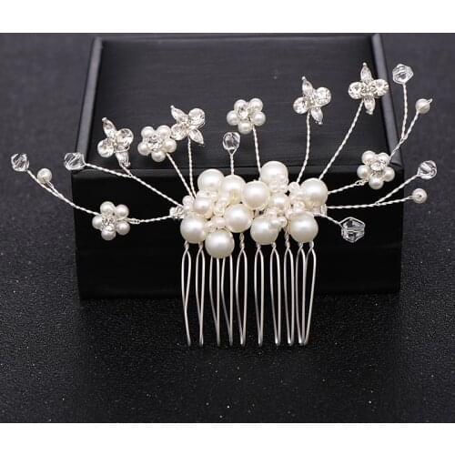 Trendy Wedding Hair Comb Silver Color Pearl Pearl Headdress Princess Hair Accessories Bridal Tiaras Hair Jewelry Accessories