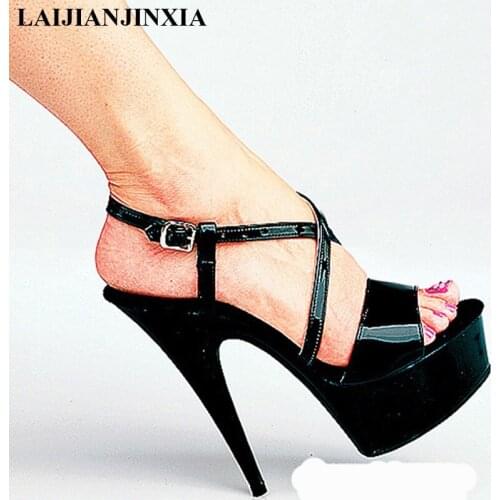 New 6 inch Rome hollow sexy high-heeled Dance Shoes princess sandals 15cm super high heels patent leather yard size34-46