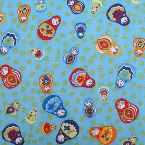 1 yard Polyester/PVC coated Waterproof Fabric for bag, dolls on blue background (width=140cm)