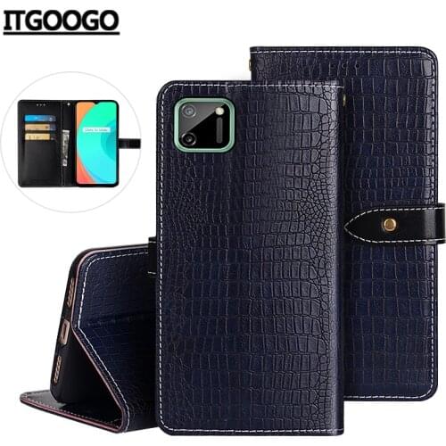 For OPPO Realme C11 Case Cover Crocodile Grain Flip Leather Case For OPPO Realme C15 Cover Business Phone Case