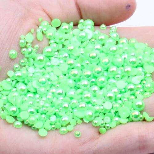 Green AB Half Round Pearls 2-12mm And Mixed Sizes Crafts Scrapbooking Resin Beads DIY Wedding Clothes Accessories