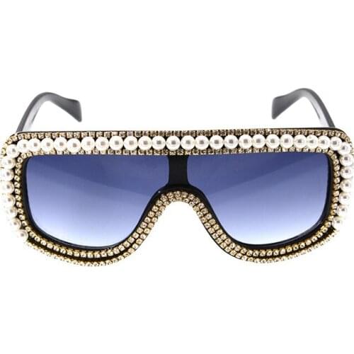 Women fashion outdoor sunglasses square lens crystal+pearl shining oversize baroque sunglasses retro decor crystals sunglasses