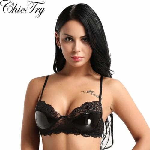 Sexy Women Female Girls Lingerie Fashion Mesh Lace Bralette Wire-free Unlined Bra Ladies Intimates Faux Leather Clubwear Bra