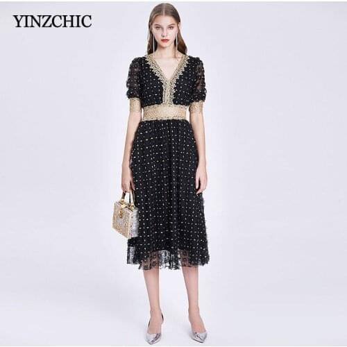 2020 Elegant Woman Party Lace Dress Floral Embroidery A-line Dresses V-neck Slim Runway Skirts for Woman Female New Lace Dress