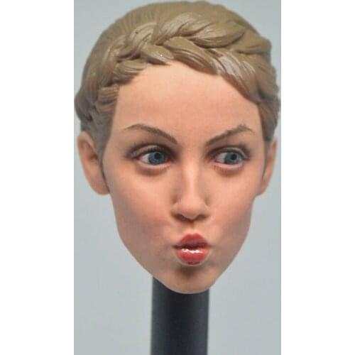 1/6 Soldier Head Sculpture, Cute Model Beauty, Playful Pouting Expression Head Sculpture 12" Movable Doll Head Sculpture Accesso