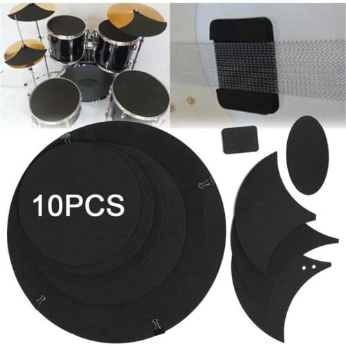 10 x Bass Snare Drums Mute Silencer Drumming Practice Pad Set Soundoff Quiet Black