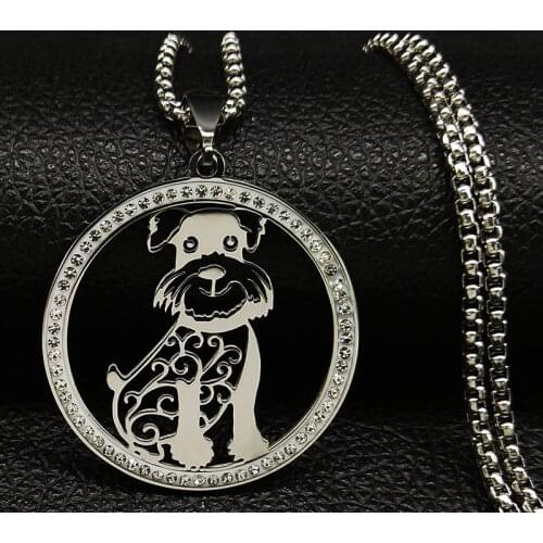 2020 Fashion Schnauzer Crystal Stainless Steel Necklace Women Silver Color Dog Pendant Necklace Jewelery gargantilla N186728S05