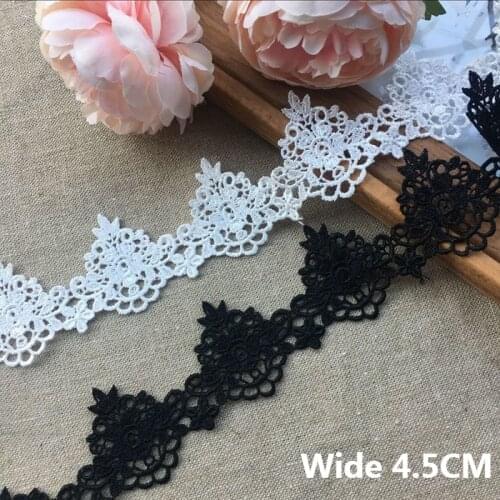 4.5CM Wide White Black Cotton Lace Collar Fabric Embroidery Fringe Ribbon Trim Garment Dress Curtains DIY Craft Sewing Decor