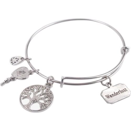 5PCS Fashion Expandable metal Wire Bangle Wanderlust Charm Bracelet #92058