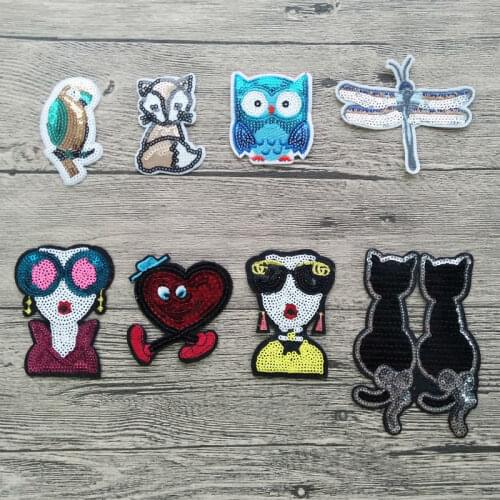 8pcs/set Girl Dragonfly Sequins Applique Sequined Iron on Fabric Patches For Clothes Bag Sticker Diy Craft Repair Decoration