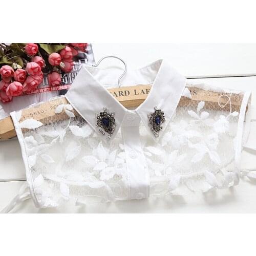 Wild female models white cotton shirt decoration Gifts pointed collar false collar blouse beading autumn and winter