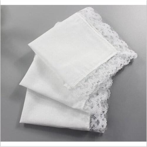 Free shipping 15pcs wholesale Personalized white lace handkerchief, woman wedding gifts squares Cotton Handkerchiefs