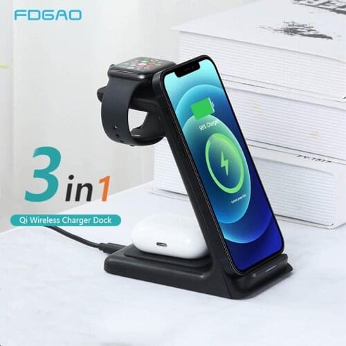 20W Wireless Charger Stand For IPhone 12 11 XS XR X 8 Apple Watch 3 In 1 Qi Fast Charging Dock Station for Airpods Pro IWatch 6