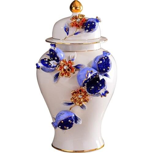 European Royal Blue Pomegranate General Altar General Tank Vase Fortune Hat-covered Ginger Jars Ornament Creative Gift