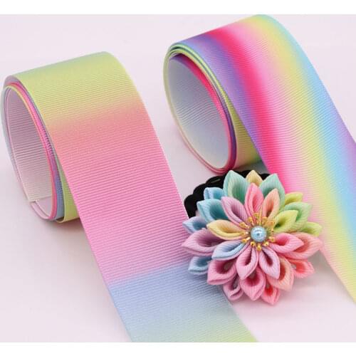 22M/Roll 1cm/1.5cm/2cm/2.5cm/4cm/5cm Width Gradient Colors Rainbow Printed Grosgrain Ribbon Headwear Hair Bow Diy Party Decor