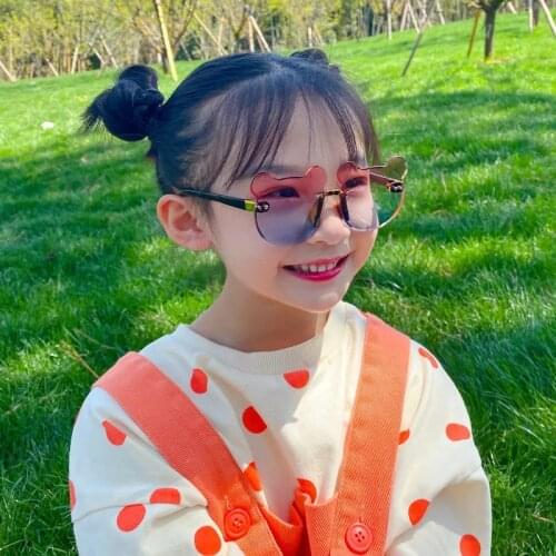 Cute Cartoon Bear Sun Glasses for Children Fashion Kids Sunglasses Girls Rimless Transparent Anti-glare Glasses Trendy Boys