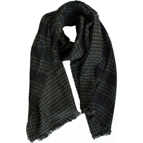 Mens Wool Scarf Tartan Green Black Plaid Bicolor Fereti Tartan Scarf