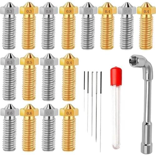 3D Printer Nozzles, 8Xbrass Nozzles 8X Stainless Steel Nozzles 1Xnozzle Wrench 5Xneedles For 1.75 Filament 3D Printer