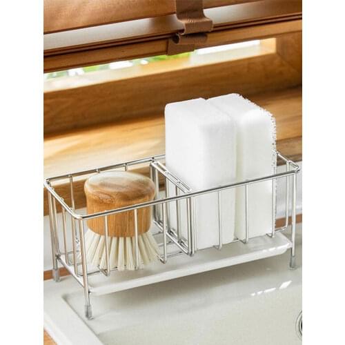 Stainless Steel Sponge Holder Bathroom Kitchen Drainer Rack Soap Sink Caddy Tray Dish Cloth Hanger For Home Kitchen Restaurant