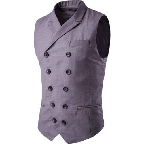 New 2020 Korean Style Tide Mens Classic Small Vest Male Slim Hit Color Design Double-breasted Suit Collar Mens Vest Coat 5XL