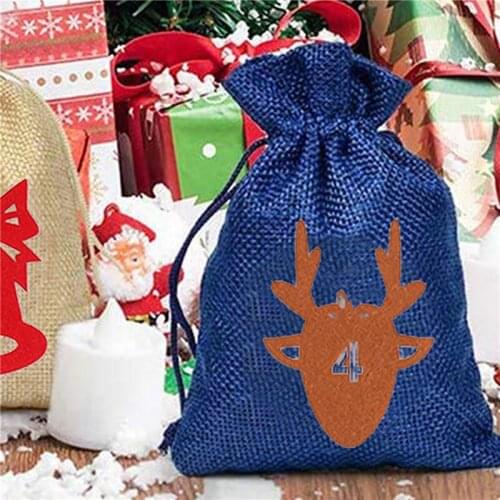 Christmas Calendar Gift Bag Environmentally-Friendly 24 Advent Calendar Burlap Bag, Durable Hanging Drawstring Gift Bag