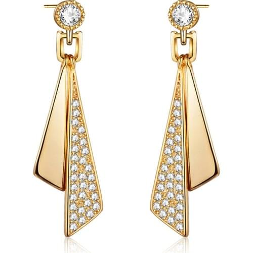 New Fashion Triangle Gold Drop Earrings Paved Cubic Zirconia Luxury CZ Dangle Earrings for Women Wedding Party Jewelry