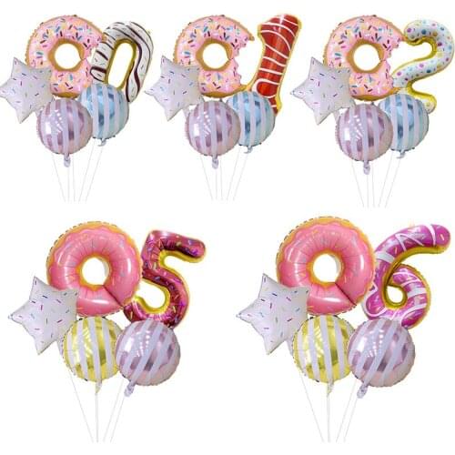 New Cartoon Colorful Donut Aluminum Film Number Balloon Set Wedding Birthday Party Decoration Balloon Helium Letter Balloon