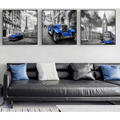 City Landscape Paris London Bus Car and Sports Car Posters and Prints Canvas Paintings Wall Art Pictures for Living Room Decor