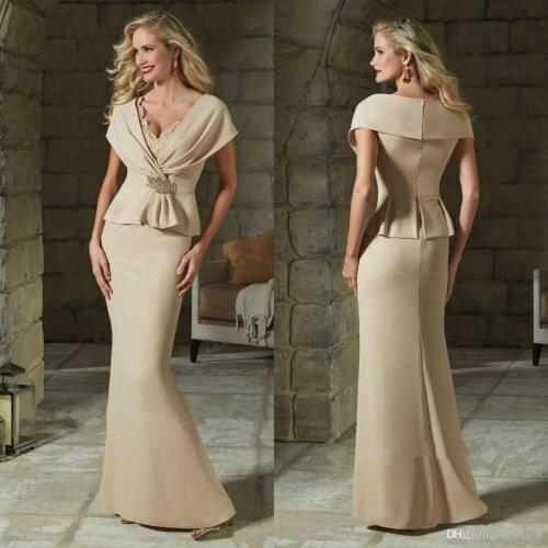 Elegant Mother of the Bride Dresses Lace Satin Formal Evening Gowns Custom Made V-Neck Mermaid Wedding Guest Dress
