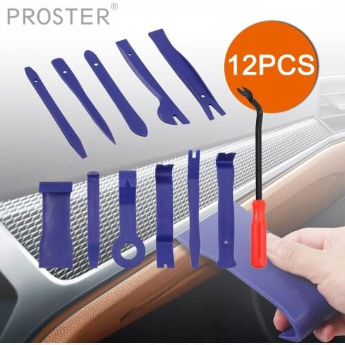 PROSTER 12Pcs Auto Panel Trim Removal Tool Car Interior Fastener Rivet Remover Radio Stereo Dash Upholstery Plastic Pry Tool Kit