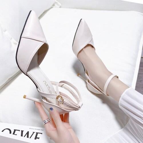 Simple Solid Color Sexy Stiletto Womens Single Shoes Spring And Autumn Fashion Hot Sale One-Word Buckle Pointed Sandals