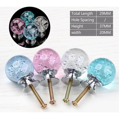 Crystal Glass Cabinet Pulls 1PC Round Drawer Bubble Alloy Door Knobs Kitchen Cupboard Single Hole Handles for Furniture Hardware
