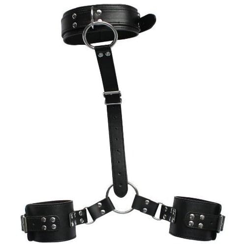 Sex Toys Tied Hands And Legs Bonded Leather Neck Straps Bonded Men Toys Tied Hands