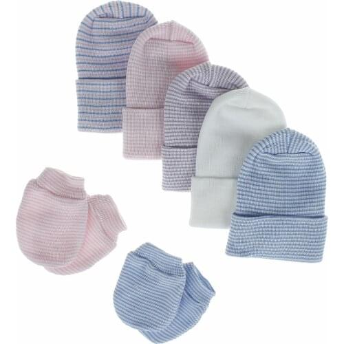 2Pcs Set Newborn Baby Hat Childrens Gloves Infant Girl Boy Hospital Cap Winter Warm Toddler Outdoor Casual Beanie
