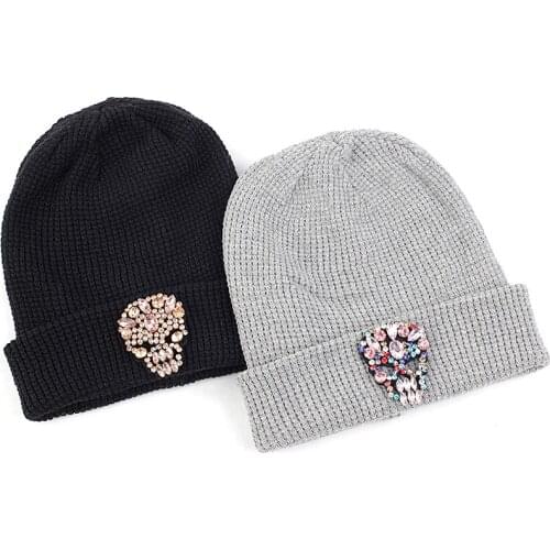 Charm Wood Adult Cashmere Beanie Hat With Skull Bone Accessories Autumn Winter Warm Cuff Hat Adult Beanies Skull Cap