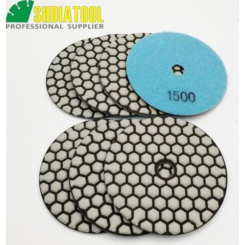 SHDIATOOL 7pcs 4inches #1500 dry Diamond polishing pads diameter 100MM Resin bond diamond flexible Grinding pads