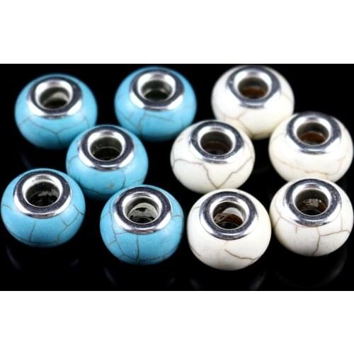 Hot Sale 14MM Silver Color Plated Cord Big Hole Beads Charms Fit Jewelry Bracelet Findings 30pcs/lot