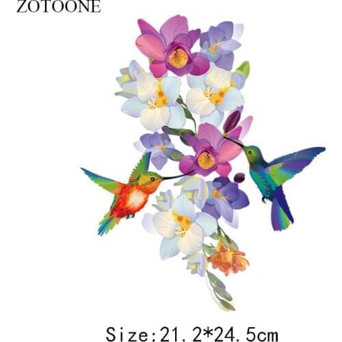 ZOTOONE DIY Bird Patch Stickers For Clothes Flower Iron On Patches Applique Embroidery Heat Transfers Thermocollants T-shirt
