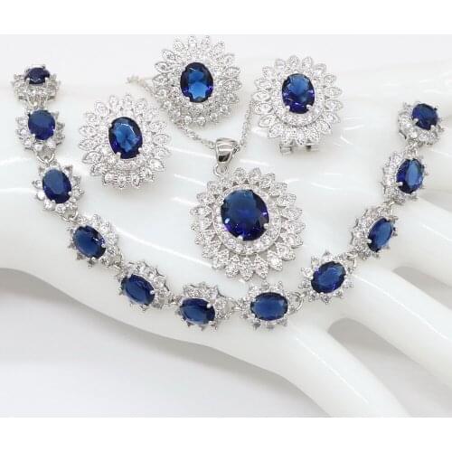 High Quality Beautiful Round Baguette Shape Cubic Zirconia Blue Fashion Jewelry Set for Ladies