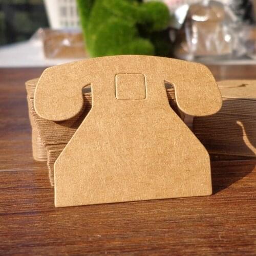 50pcs Lovely Telephone Design Kraft Paper Tag Label Wedding Party Note Blank Price Hang Tag Gift Wrapping Supplies
