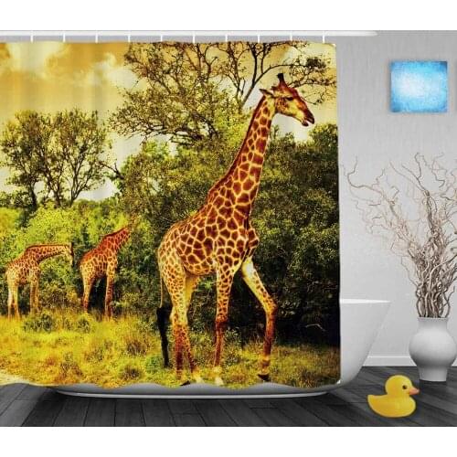 Beautiful Giraffe In The Forest Bathroom Shower Curtains Wild Animals Shower Curtains Waterproof Polyester Fabric With Hooks