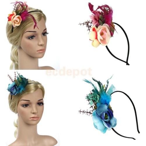 Vintage Feather Flower 1920s Hairband Fascinator Gatsby Headpieces Ascot Race Wedding Banquet Hair Accessory