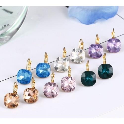 New Fashion Simple Austrian Crystal Dangle Earrings For Women Gold Color Square Shaped Shinning Drop Earrings Female Jewelry