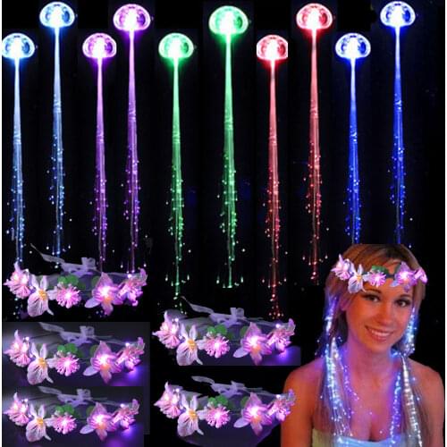 15pcs Women LED Hair Barrettes Flashing Optic Braid Hairpin Pink Flower Headband Crowns Light Wreath for Wedding Birthday Party